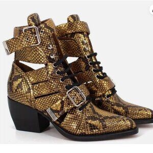 NEW CHLOÉ Rylee Python Caged Cutout Booties Harvest Gold Metallic 36.5 EU $1490